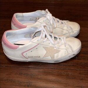 Golden Goose White Sneakers with Pink Heel and Beige Star